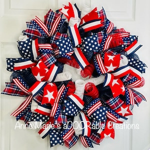 Red White Blue Wreath, 4th of July Wreath, Independence Day Decor, Memorial Day, Patriotic Wreath, Flag Wreath, Summer Front Door Wreath