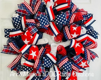 Red White Blue Wreath, 4th of July Wreath, Independence Day Decor, Memorial Day, Patriotic Wreath, Flag Wreath, Summer Front Door Wreath