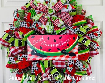 Watermelon wreath for front door, sweet summertime wreath, watermelon picnic plaid wreath, Watermelon decor, summer wreath for front door