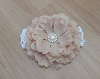 Baby Girl Headband, Flower Headband, Tan Headband, Baby Headband, Baby Hair Accessory, Infant Headband, Flower Girl Headband, Brown Headband
