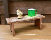 Rustic Wooden Stool, Vintage Long Narrow Wood Bench, Shabby Chippy Brown Painted Foot Stool, Brown Painted Long Step Stool, Cricket