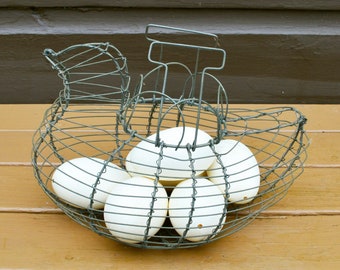 Wire Chicken Egg Basket, Vintage Wire Egg Gathering Basket, Wire Basket