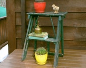 Old Wooden Step Ladder, Vintage Rustic Step Ladder, Display Ladder, Ladder Plant Stand, Paint Spattered Wood Step Ladder