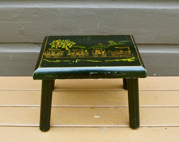 Commemorative Stool, Vintage Train Stool, Stenciled and Hand Painted ...