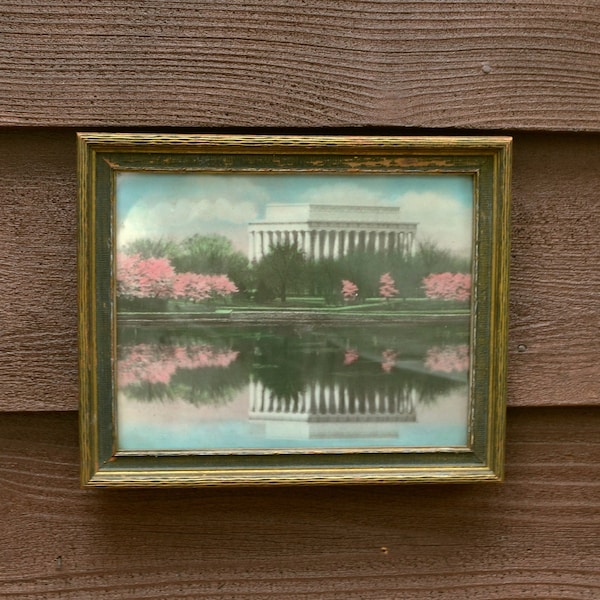 Lincoln Memorial Photo, Framed Hand Colored Washington DC Photo, Royal Carlock Photo