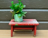 Rustic Wooden Bench, Vintage Shabby Red Painted Foot Stool