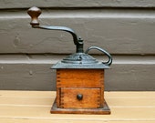 Antique Coffee Grinder, Hand Crank Wood and Cast Iron Coffee Mill, Antique Cottage Kitchen
