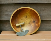 Old Maple Bowl and Chopper, Hand Carved Wood Chopping Bowl