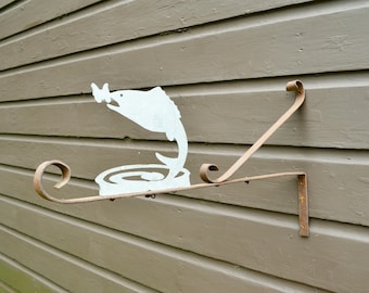 Fish Sign Holder, Vintage Sign Bracket with Fish Motif, Fishing Lodge Sign Bracket