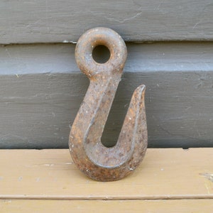 Cast Iron Factory Hook, Vintage Heavy Duty Iron Chain Hook