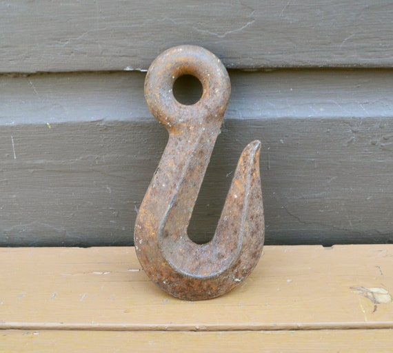 Cast Iron Factory Hook, Vintage Heavy Duty Iron Chain Hook 