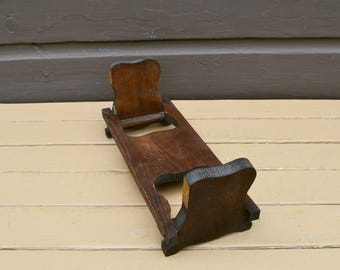 Folding Wood Book Rack, Vintage Oak Book Stand, Travelers Book Rack