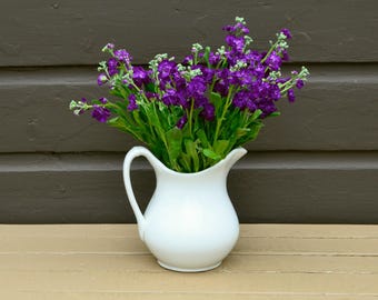 White Ironstone Pitcher, Vintage White Ceramic Milk Pitcher, White Pottery Pitcher