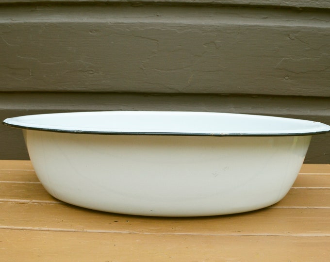 18 Oval Enamel Tub, Vintage Enamelware Basin, White Oval Baby Bath Etsy