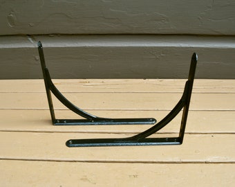 Black Shelf Brackets, Vintage Pressed Steel Shelf Brackets, 10" by 8" Metal Brackets