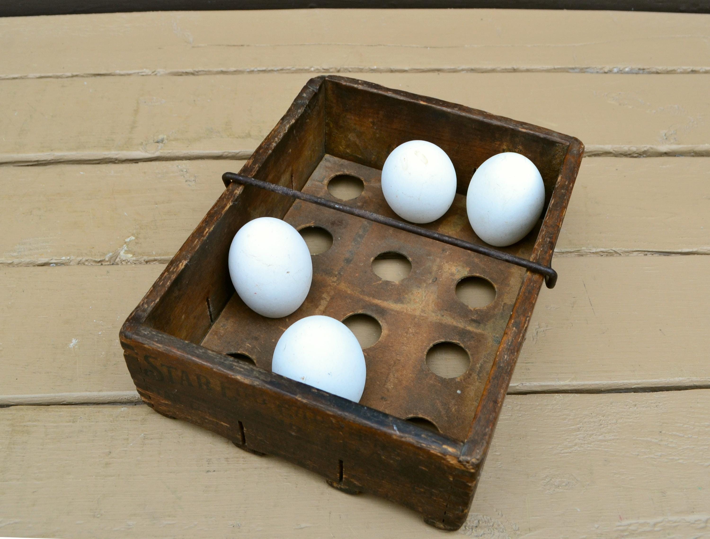 Wooden Egg Box, Antique Star Egg Carrier, Primitive Egg Delivery Crate ...