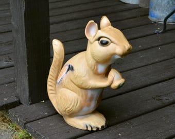 Vintage Union Blow Mold Chipmunk, 12.5" Tall Garden Squirrel, Plastic Chipmunk