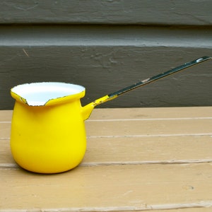 Enamel Pouring Cup, Mid Century Measuring Cup, Yellow Enamel Ladle image 3