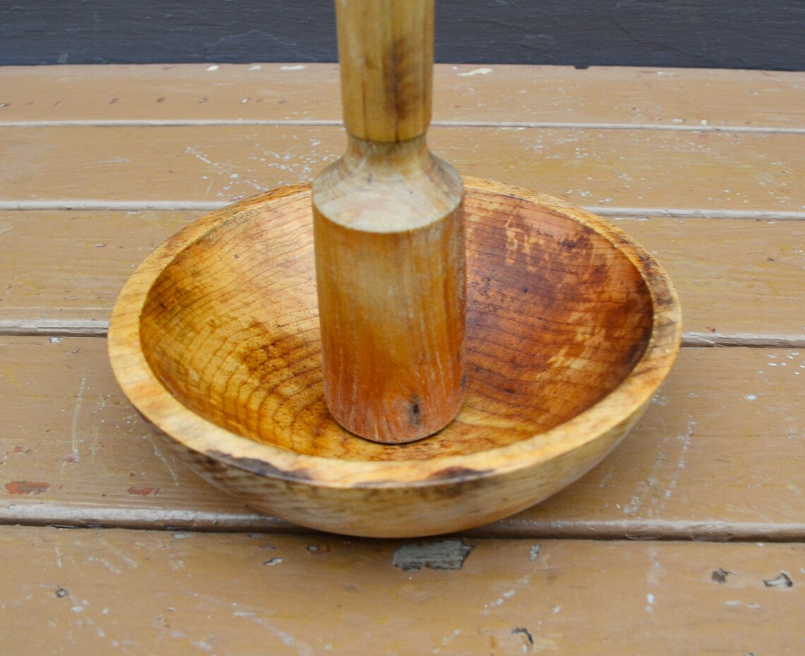 Wooden Mashing Bowl & Masher Vintage Maple Wooden Bowl Etsy