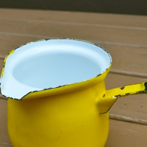 Enamel Pouring Cup, Mid Century Measuring Cup, Yellow Enamel Ladle image 6