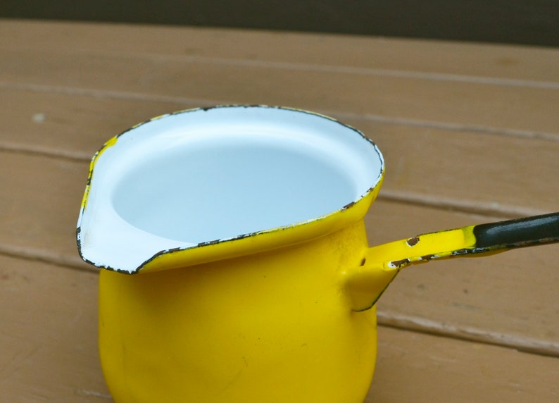 Enamel Pouring Cup, Mid Century Measuring Cup, Yellow Enamel Ladle image 6