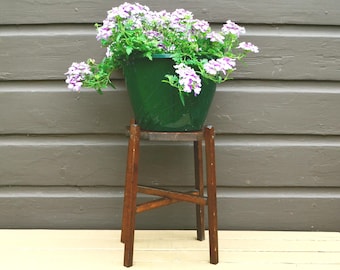 Small Rustic Wood Plant Stand, Vintage Worn Dark Finished Plant Stand, Small Wood Table