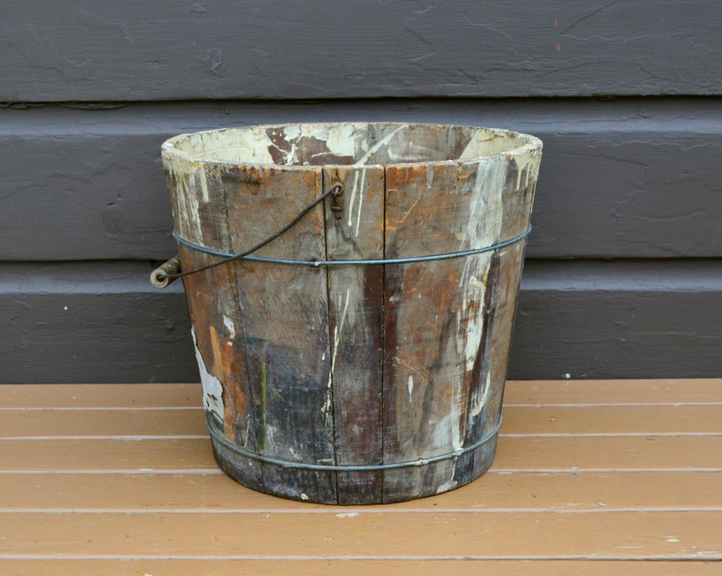 Wood Bucket Antique Firkin Primitive Wooden Bucket Sugar Etsy
