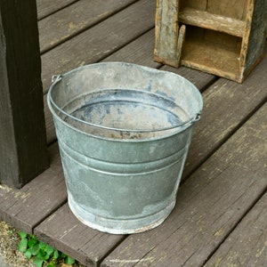 Galvanized Bucket, Vintage No. 10 Farm Pail, Bucket, Galvanized Planter