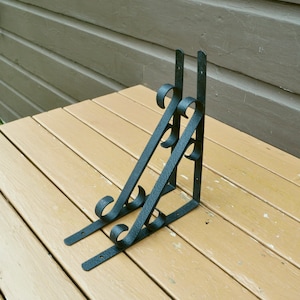 Large Curled Steel Shelf Brackets, Vintage 11&quot; by 9 1/2&quot; Shelf Brackets
