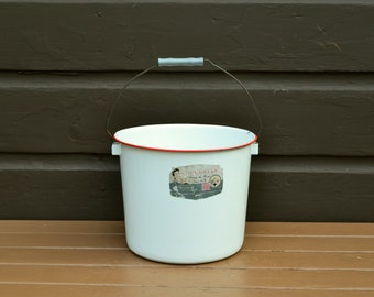 Enamel Bucket, Vintage White Bucket, Enamelware Pail