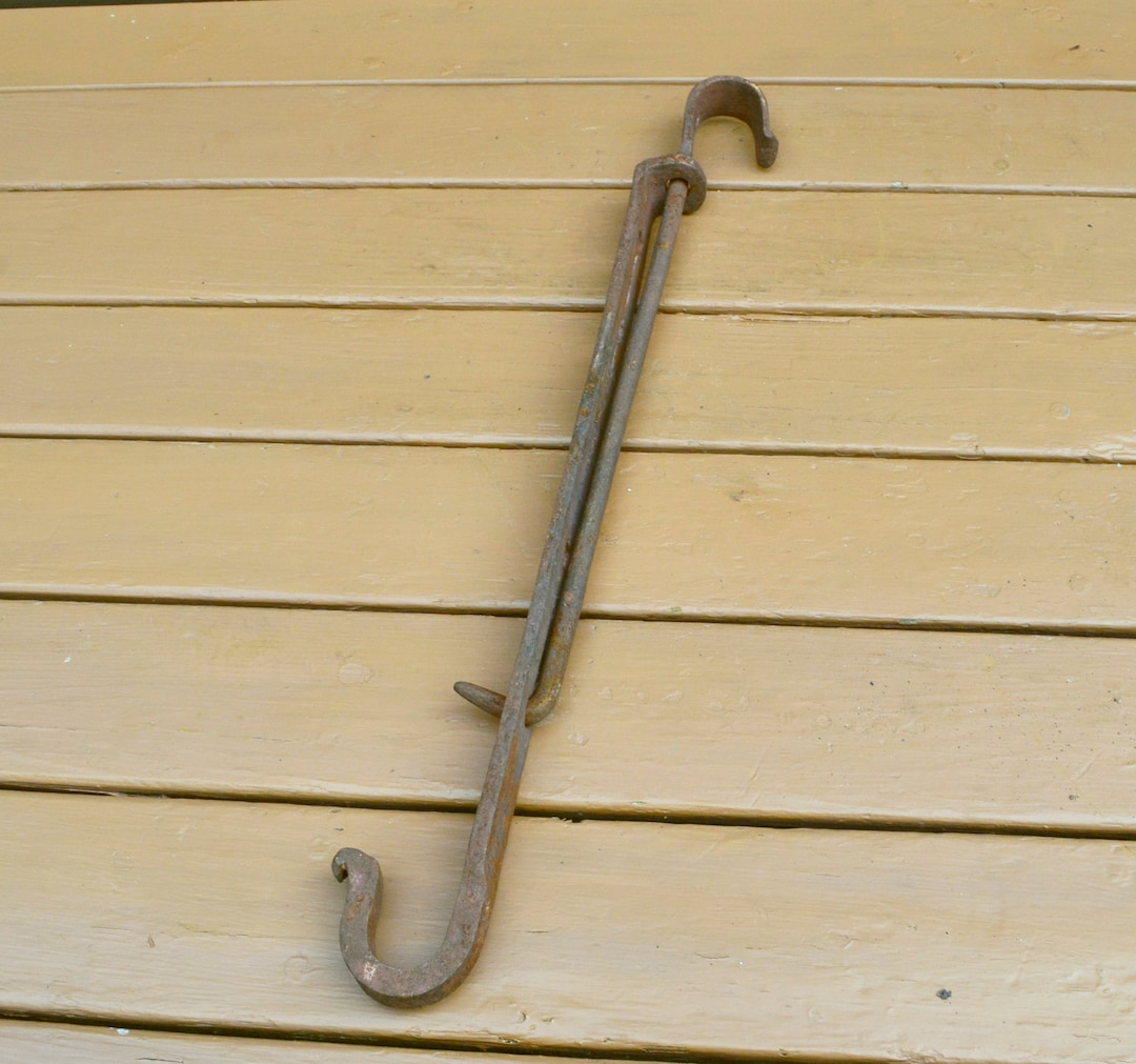 Antique Wrought Iron Fireplace Crane Hook, Hearth Trammel Crane Hook