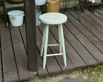 Wooden Stool, Vintage Kitchen Stool, Gray Blue Counter Stool, Everyday Stool