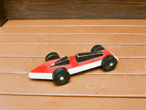 Pinewood Derby Car Vintage Wood Stock Car Toy Race Car Etsy
