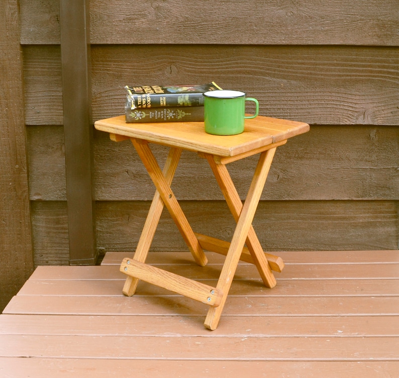 Folding Camp Table Vintage Wooden Fold Up Oak Small