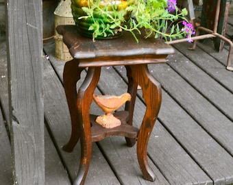 Wood Plant Stand, Vintage Wood Table, 2 Tier Plant Table