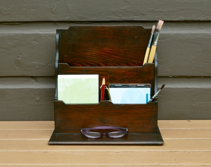 Desk Organizer, Antique Stationery Desk Box, Wooden Stationery Holder
