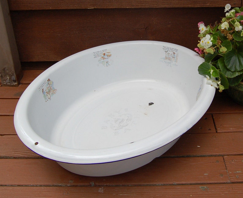 Large White Enamel Baby Bath Tub Basin Etsy
