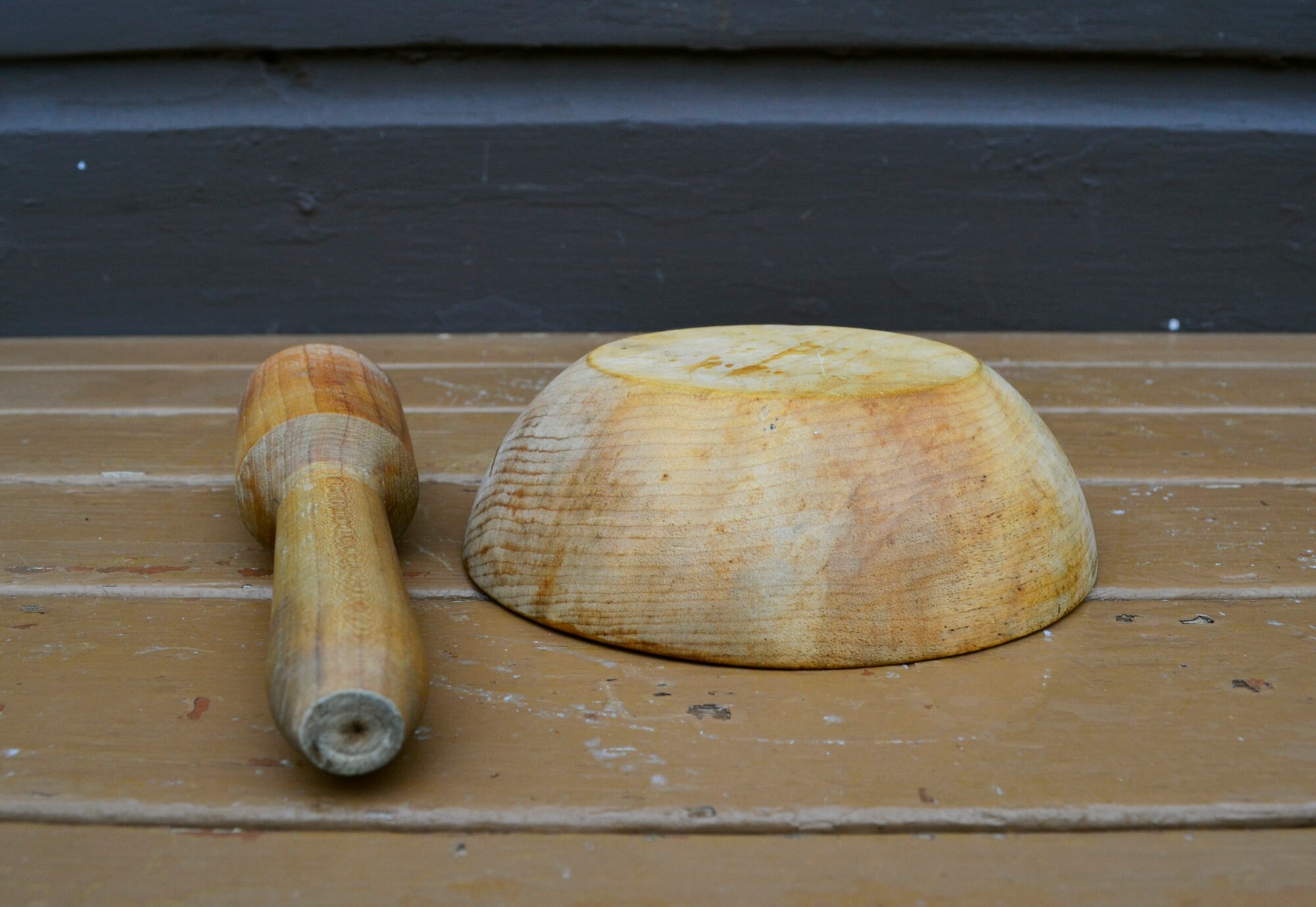 Wooden Mashing Bowl & Masher Vintage Maple Wooden Bowl Etsy