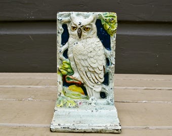 Antique Hubley Owl Bookend, Single Snow Owl Bookend