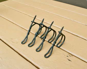 Four 3" Wall Hooks, Vintage Twisted Wire School House Coat Hooks