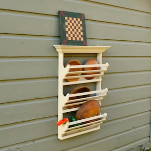 Large Wood Bowl Rack, Vintage Wall Rack, Colonial Reproduction Bowl Holder