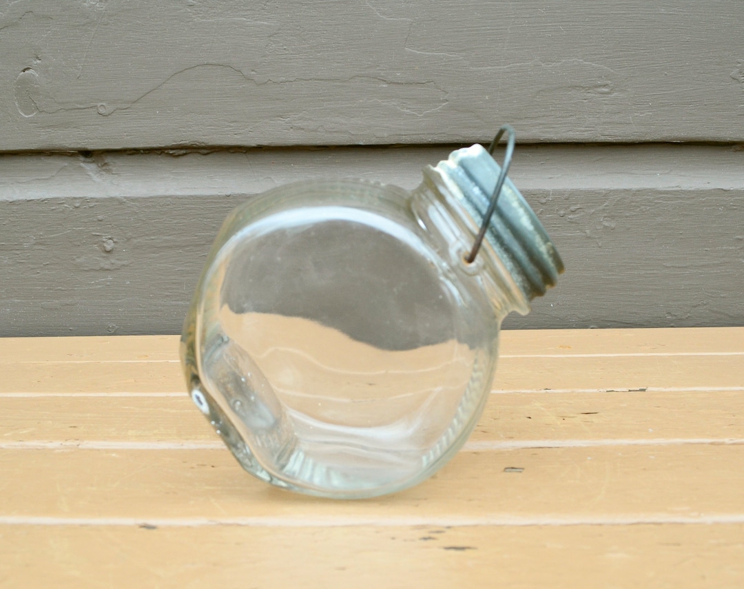 Pantry Counter Jar, Antique Tilt Glass Jar With Handle, Owen Illinois