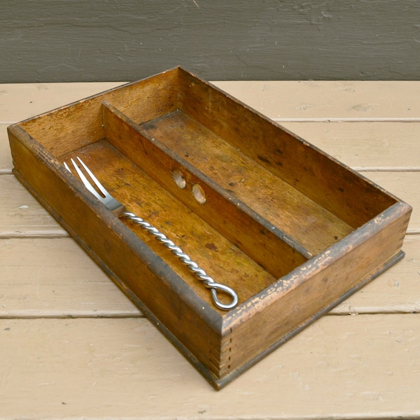 Wooden Knife Box, Antique Wood Cutlery Box, Silverware Tray