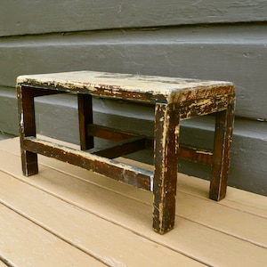 Long Wooden Stool, Vintage Wood Step Stool, Primitive Long Stool