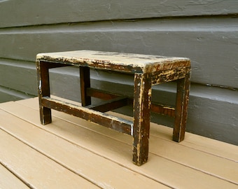 Long Wooden Stool, Vintage Wood Step Stool, Primitive Long Stool