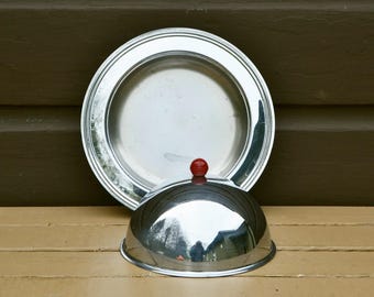 Dome Cover and Tray, Vintage Metal Food Cover Set
