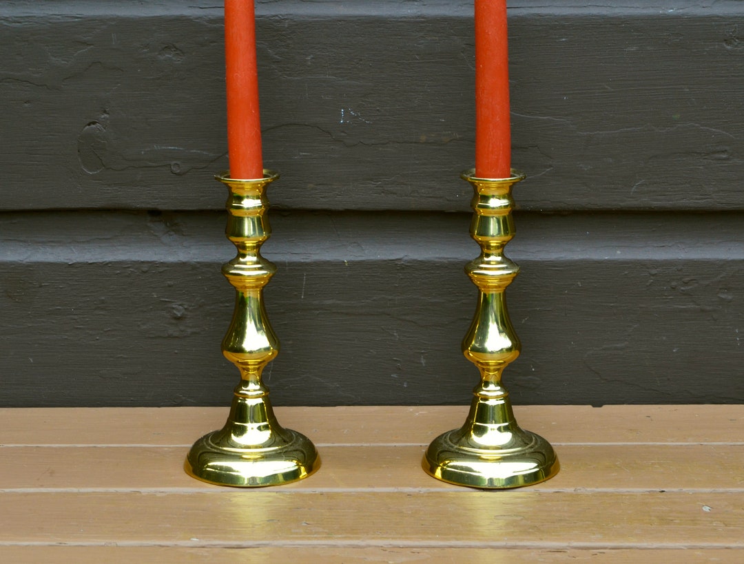 8 Tall Brass Candlesticks, Pair Baldwin Brass Candle Holders, Heavy Candle Holders, Table