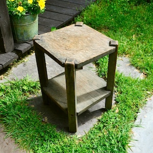 Oak Wood Plant Stand, Antique Square Top Table, 2 Level Wood Plant Stand