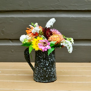 U. S. N. Enamel Pitcher, Black Spatter Enamel Jug, Vintage Navy Enamel Pitcher