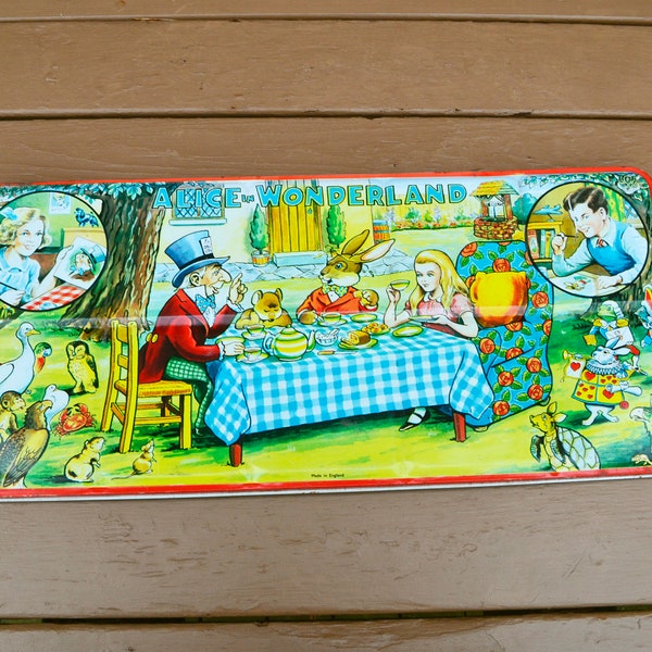 Large Vintage Paint Box Palette,  Alice In Wonderland by Page London, Made in England Art Set, Tin Watercolor Paint Set